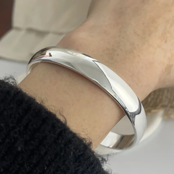 100% Solid 925 Sterling Silver Retro Bracelet for Women Men Vintage Handmade Wide Simple Bracelet Birthday Gift - Image 4