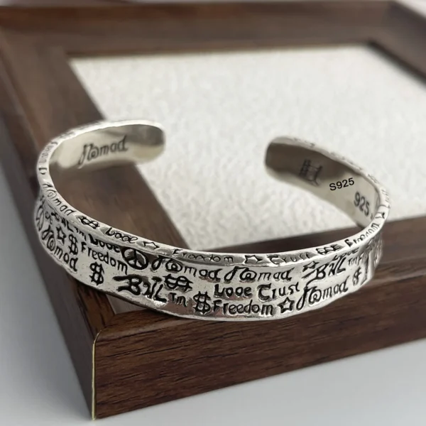 100% Solid 925 Sterling Silver Retro Bracelet for Women Men Vintage Handmade Hollow Heart Bracelet Birthday Gift - Image 5