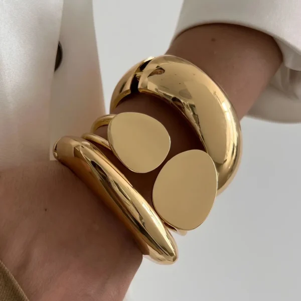 Ingemark Exaggerated Punk Smooth Heavy Metal Chunky Spring Bangles Women Hip Hop Gold Color Arm Bracelet Steampunk Men Jewelry - Image 1