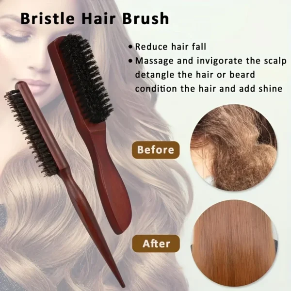 4pcs/5pcs Boar Bristle Hair Brush & Comb Set-Unisex Edge Control Styling Kit for Slick Back Teasing Smoothing-Curly &Normal Hair - Image 4
