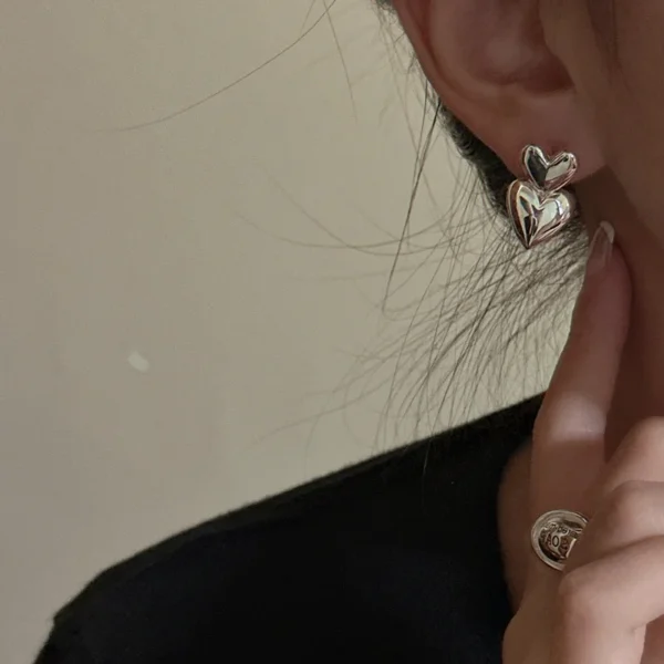 925 Sterling Silver Earrings For Women Trendy Simple Double Heart Earring Jewelry Prevent Allergy Party Christmas Accessories - Image 4