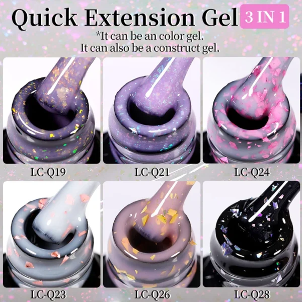 LILYCUTE 7ml Glitter Quick Extension Gel Nail Polish Purple Nude Flakes Vernis Semi Permanent UV Gel Varnishes Nail Art Manicure - Image 3