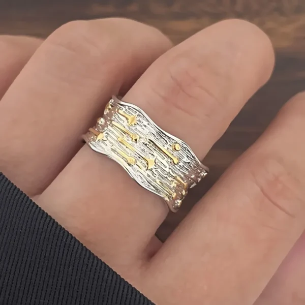 925 Sterling Silver Rings For Women Men Fine Jewelry Finger Adjustable Open Gold Star Ring For Party Birthday Gift - Image 4