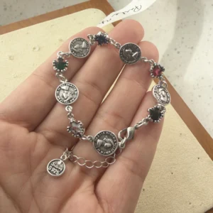 100% Solid 925 Sterling Silver Retro Bracelet for Women Geometric Handmade People Patern CZ Simple Bracelet Birthday Gift