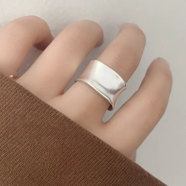BF CLUB 925 Sterling Silver Rings For Women Simple Finger Open Vintage Gold Wide Flat Ring Allergy For Party Birthday Gift - Image 5