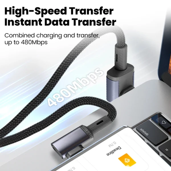 100W Super Fast Charging USB C to USB C Elbow Data Cable Mobile Phone Game Type C Cable For Iphone 17 16 Samsung Laptop Tablet - Image 4