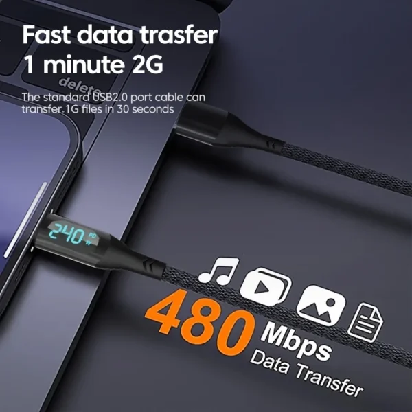 240W Type C to Type C Super Charge Digital Display Cable PD3.1 USB C Data Cable For Iphone 15 16 Samsung s24 s23 Huawei Xiaomi - Image 3