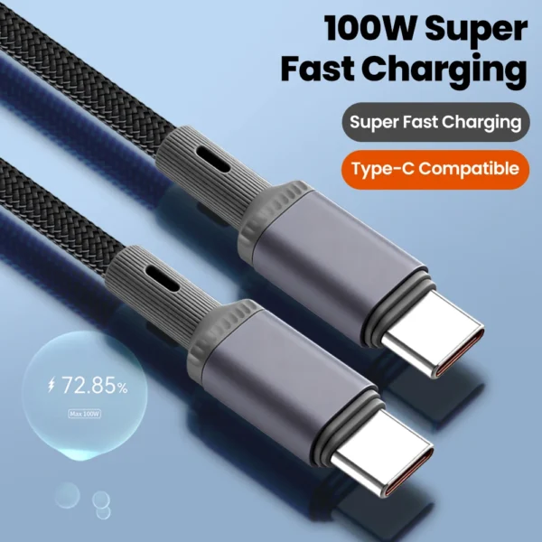 100W Super Fast Charging USB C to USB C Elbow Data Cable Mobile Phone Game Type C Cable For Iphone 17 16 Samsung Laptop Tablet - Image 2