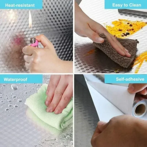 Kitchen Wallpaper Stickers Self Adhesive Aluminum Foil Oil Proof Waterproof Stickers for Countertop Drawer Cabinets Shelf Line - Image 2