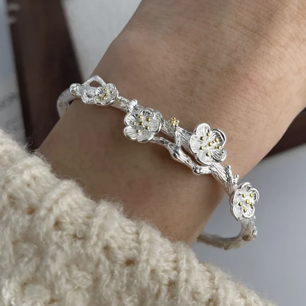 100% Solid 925 Sterling Silver Metal Bracelet for Women FLower Handmade Simple Wide Heart Chain Bracelet Birthday Gift Party - Image 6