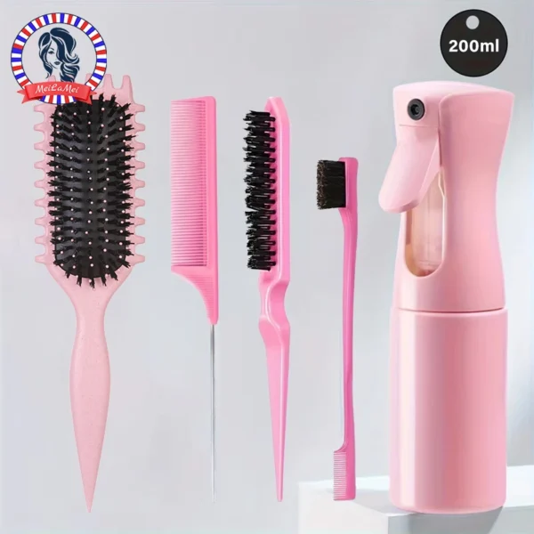 5-Piece Detangling & Styling Set: Curl Candy Bursh Curved Rat Tail Comb Edge Control Brush - Perfect for Salon-Quality Results - Image 7