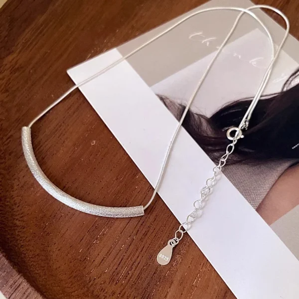 S925 Sterling Silver Necklaces For Women Simple Chain Fashion Minimalist Pendant Necklaces Big Tube Shape Birthday Gift - Image 4