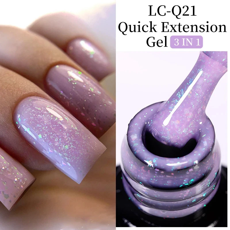 kf-S584eef310aaa4e93b2275117dff52a4aP LILYCUTE 7ml Glitter Quick Extension Gel Nail Polish Purple Nude Flakes Vernis Semi Permanent UV Gel Varnishes Nail Art Manicure - Image 1