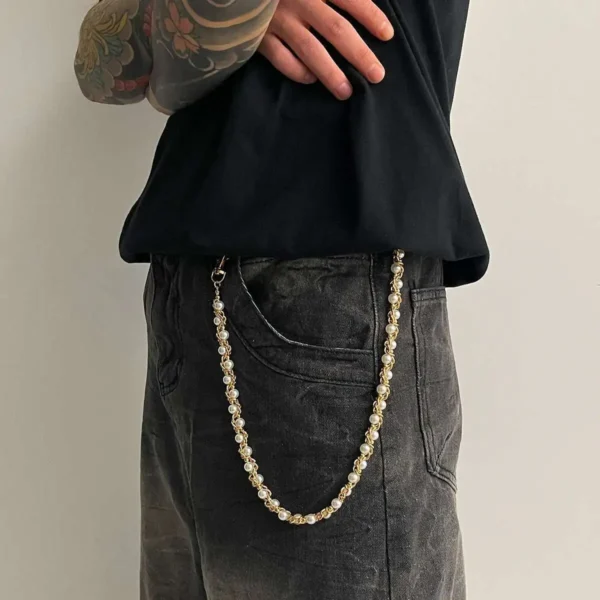 Ingemark Punk Imitation Pearl Trousers Hipster Pant Jean Keychain Ring Clip for Men Tassel Bag Handbag Chain Women Jewelry Gift - Image 2