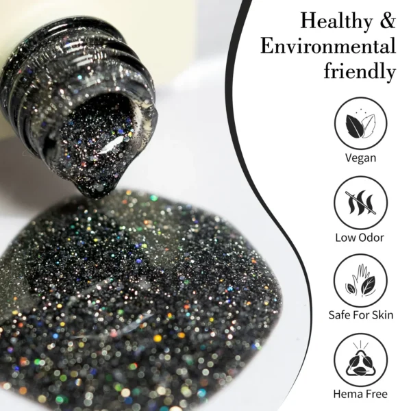 CANNI HEMA FREE Gel Nail Polish Black Glitter Diamond Sparkle Gorgeous Color Long Lasting Soak Off UV LED Gel Lacquer Super Top - Image 3