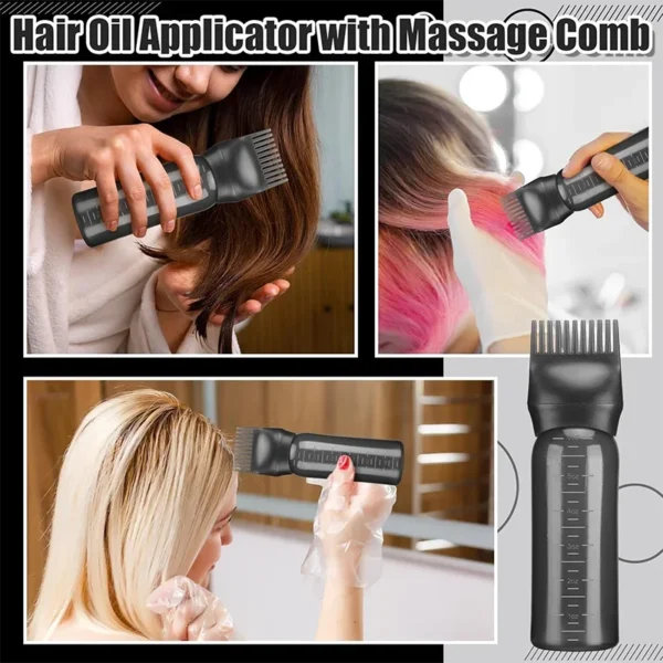 Hair Oil Application Bottle, with 3 Pointed Mouth Caps and 6 Ounces Hair Dye Bottle Root Comb, Suitable for Scalp (black&white) - Image 4