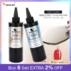 Venalisa TPO FREE225g Super Quality Refill Gel Nail Art Soak Off UV/LED No Wipe Top Coat Base Coat Without Sticky Layer Top Coat