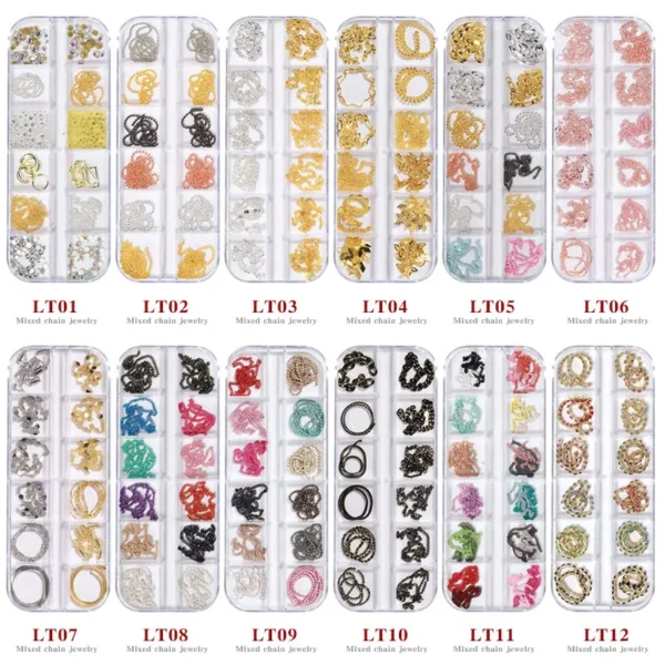 Misscheering 12 Grid Mixed Style Nail Chain Jewelry For DIY Art Decoration Fashion Metal Nails Accessories For Manicure Design - Image 5