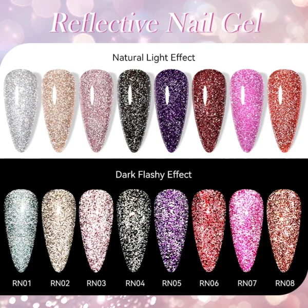 LILYCUTE 7ML Neon Reflective Glitter Gel Nail Polish Soak Off Super Shining Champagne Gold UV Gel Polish For Nail Art Manicure - Image 3