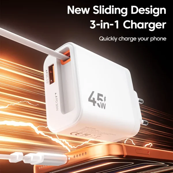 45W Super Fast Charge Type C USB Phone Charger With Retractable USB C Cable For Iphone 17 16 15 Samsung POCO Xiaomi - Image 2