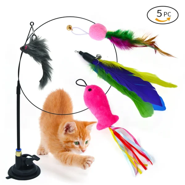 Interactive Cat Toy Handfree Cat Stick Playing Kitten Playing Teaser Wand Toy Suction Cup Bird/Feather Cat Wand Toys Set - Image 2