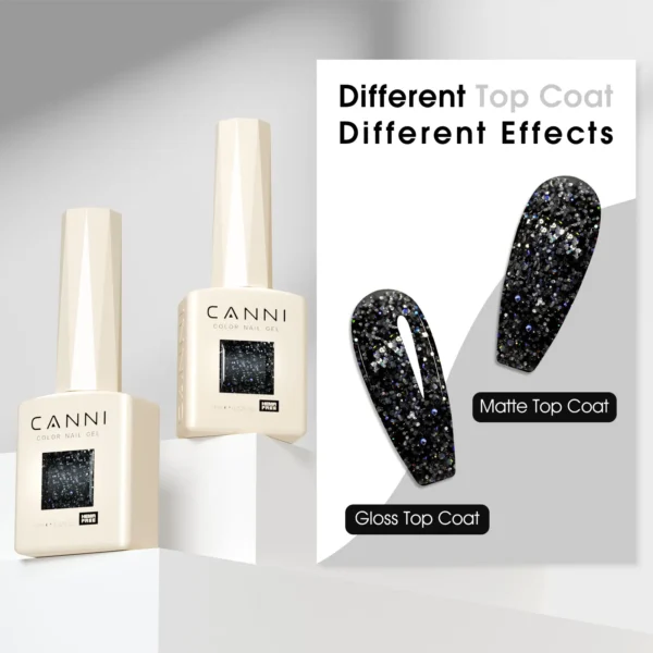 CANNI HEMA FREE Gel Nail Polish Black Glitter Diamond Sparkle Gorgeous Color Long Lasting Soak Off UV LED Gel Lacquer Super Top - Image 2