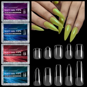 Luxury False Nail Tips Soft Gel Fingertip Semi-matte Capsules Almond French Coffin Full Cover Artificial Fake Nails Extension