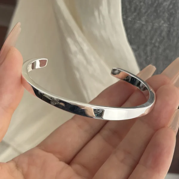 100% Solid 925 Sterling Silver Retro Bracelet for Women Men Vintage Handmade Wide Simple Bracelet Birthday Gift - Image 5