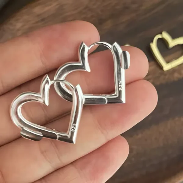 925 Sterling Silver Earrings For Women Geometric Trendy Simple Big Heart Earring Jewelry Prevent Allergy Party Accessories - Image 4