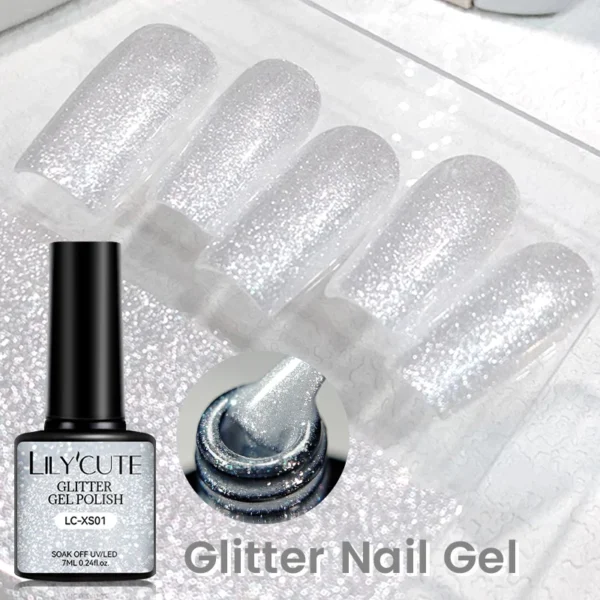 LILYCUTE 7ml Shiny Glitter Nail Gel Polish Pearl Shell Sparkling White UV LED Varnishes Soak Off Gel Manicure Decoration - Image 2