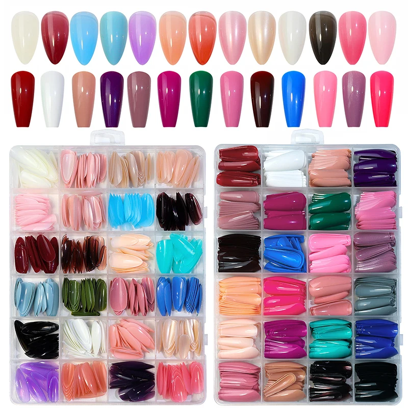 kf-S66c68d145e544bdf8263576ab437445bk 576/288pcs/box Colorful Fake Nails Acrylic Full Cover Nail Tips Ballet Wear Nail Press On Nails With Gel DIY Manicure Tools - Image 1