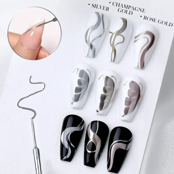 LILYCUTE 5ML Metallic Painting Liner Gel Nail Polish Super Bright Gold Silver Mirror Drawing Gel Semi Permanent Line French Nail - Image 4