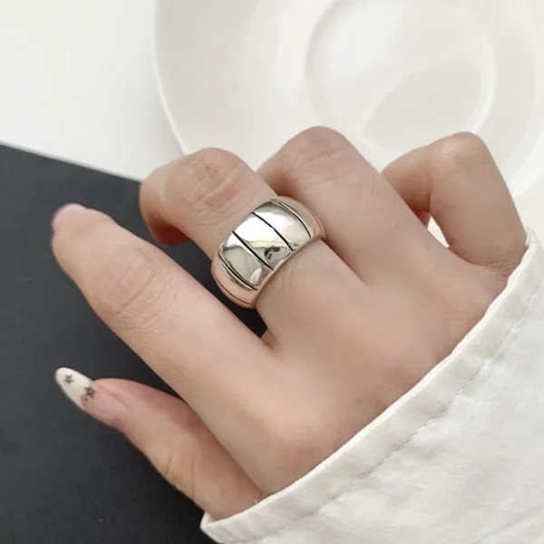 925 Sterling Silver Rings For Women Geometric Fine Jewelry Finger Adjustable Retro Strip Ring For Party Birthday Gift - Image 3