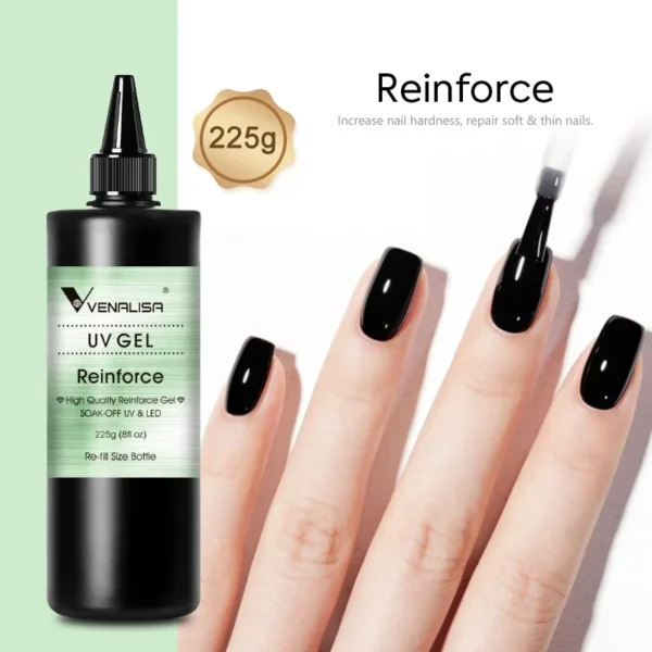 Venalisa Long Wear Tempered Top Coat Reinforce Gel Refill Package Soak Off UVLED Nail Gel Polish Big Volume 225g/30ml Base Gel - Image 4