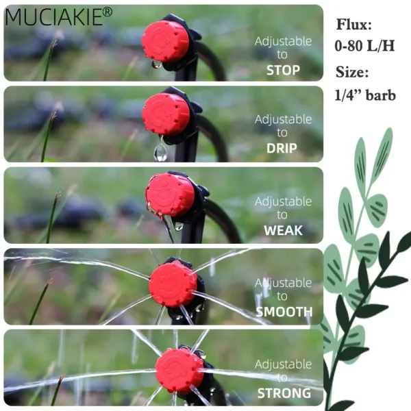 50-500PCS 1/4'' Barb Red Adjustable Nozzles Garden Watering Irrigation Sprinkler Washable Emitter 0-80L/H for Yard Greenhouse - Image 3