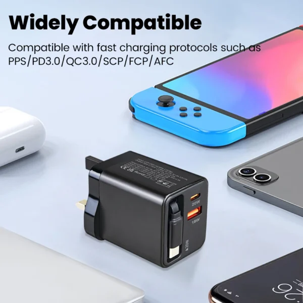 Elough 40W/65WGaN Charger with Retractable Type-C Cable PD Fast Charging for iPhone 16 15 14 Xiaomi Laptop Macbook Phone Charger - Image 3