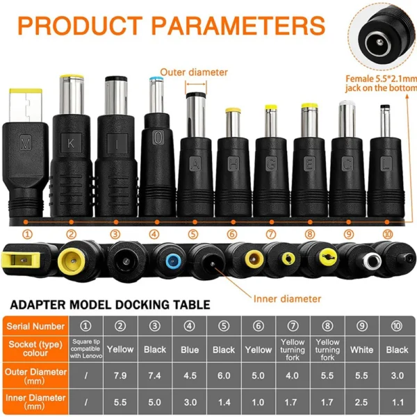 PD100W Type C To DC5.5x2.5mm Power Cable 5V 9V 12V 15V 20V 5A Adjustable Output For Office Travel Home Electronics - Image 2