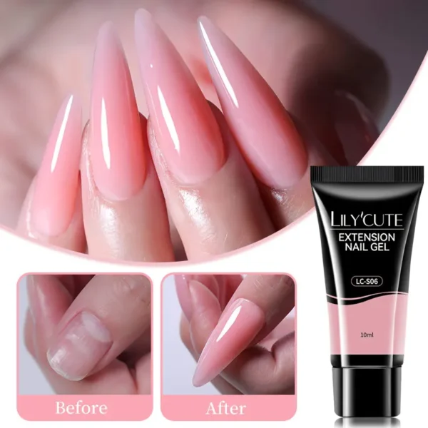 LILYCUTE Nail Extension Gel Bright Pink Semi Permanent UV Hard Gel Nails Finger Prolong White Clear Nude Gel Nail Polish - Image 3