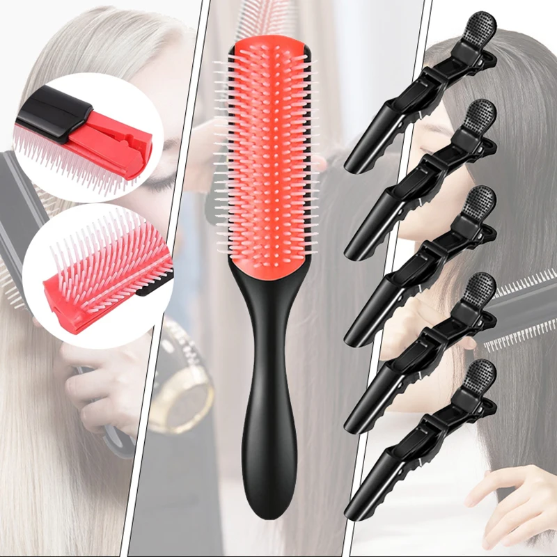 kf-S716b95850111487eb6311e2cf0ffa5ceA 2pc/set Denman brush curly hair 9-Row Detangling Hair Brush Scalp Massager Straight Wet Comb magic demelant Women's hair brush - Image 1
