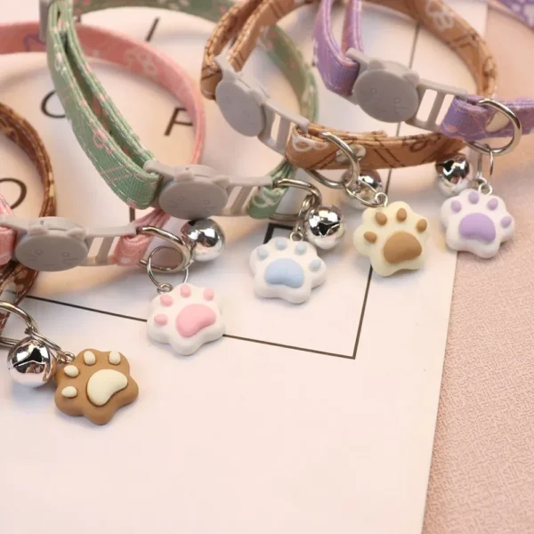 Cute Neck Pet Collar with Bell for Small Dogs Puppy Kitten Stuff Things Accessories Adjustable Footprint Cat Breakaway Collar - Image 2