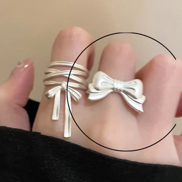BF CLUB 925 Sterling Silver Rings For Women Girl Female Open Minimalist Retro Bow Ring Creative Anillos Bague Fine Jewelry - Image 2