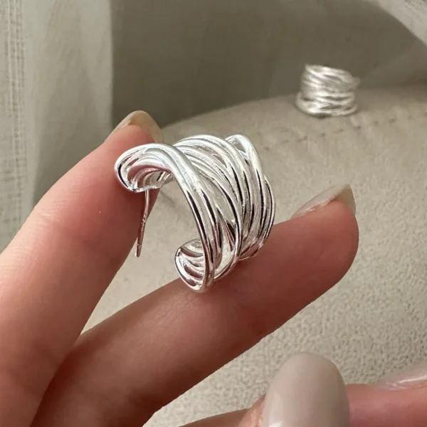 BF CLUB 925 Sterling Silver Earrings For Women Trendy Simple Interware Lines Earring Jewelry Prevent Allergy Party Accessories - Image 1