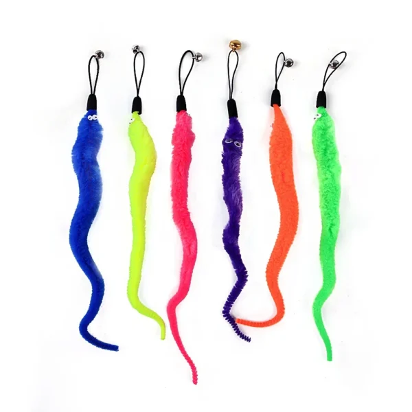 Kitten Playing Pet Accessories Worm on A String Cat Toys Interactive Funny Cat Stick Toy Furry Feather with Bell Cat Stick Toy - Image 2