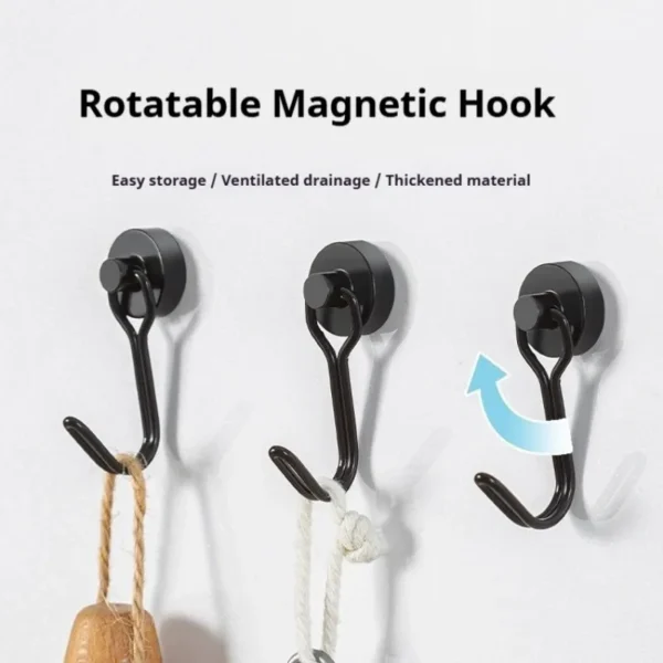 Neodymium Magnetic Hooks 5KG - 360° Rotating No Drill Hangers for Fridge/Doors, 4PCs Heavy Duty Kitchen Organizer (Black/White) - Image 2