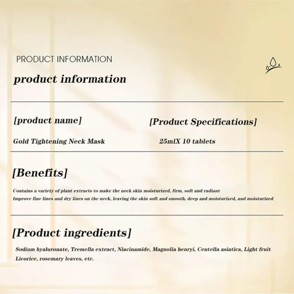 10pcs Gold Firming Neck Mask Moisturizing Nourishing Brightening Hydrating Neck skincare Masks Beauty Necks Skin Care Products - Image 4