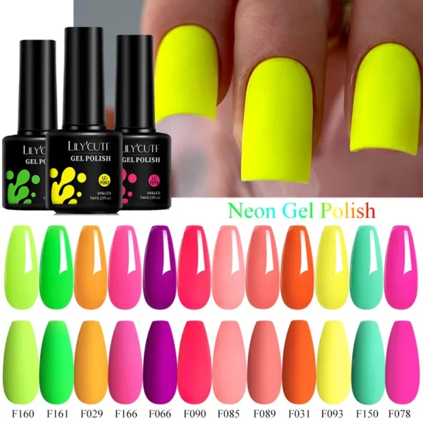 LILYCUTE 7ML Neon Nail Gel Polish Summer Color Fluorescent Gel Nails Manicure Semi Permanent UV Gel Soak Off UV LED Nail Art Gel - Image 7