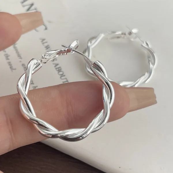 925 Sterling Silver Vintage Earrings For Women Simple Round Interware Earring Jewelry Prevent Allergy Party Accessories Gift - Image 2