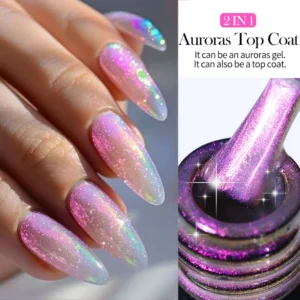 LILYCUTE 7ML Aurora Glitter Nail Gel Polish Blue Purple Sparking Gel Nail Art Semi Permanent UV Gel 2 In 1 Function Top Coat