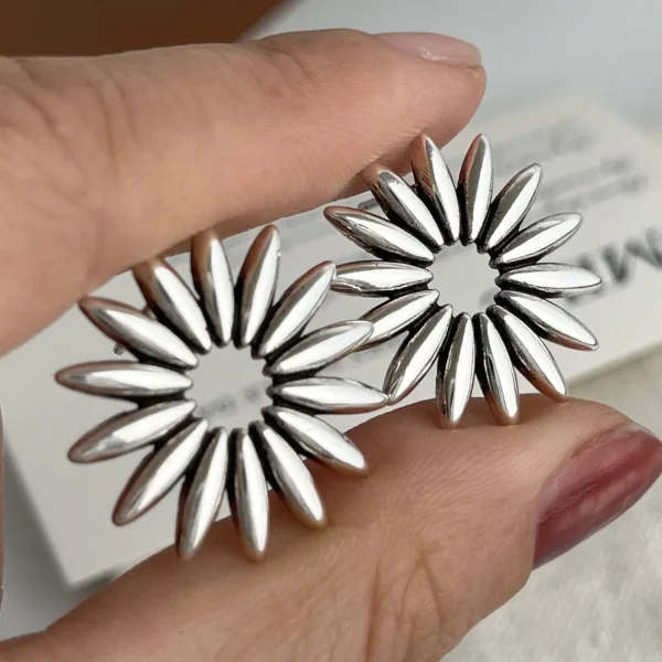 925 Sterling Silver Vintage Square Earrings For Women Retro Big Sunflower Earring Jewelry Prevent Allergy Party Accessories Gift - Image 4