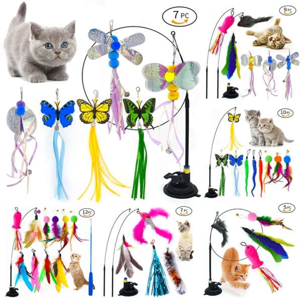 Interactive Cat Toy Handfree Cat Stick Playing Kitten Playing Teaser Wand Toy Suction Cup Bird/Feather Cat Wand Toys Set - Image 1